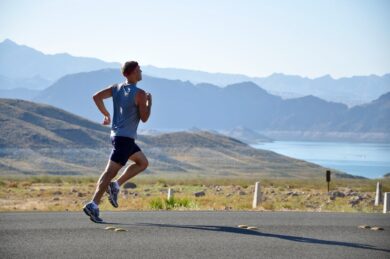 Man is running on the mountains