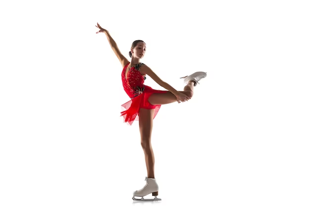 Girl figure skating isolated on white wall